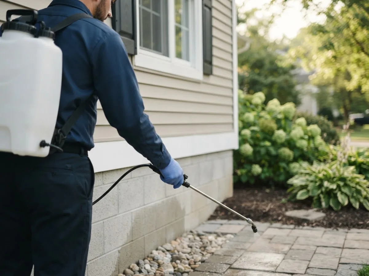 Pest control technician inspecting a home in Ralston, NE